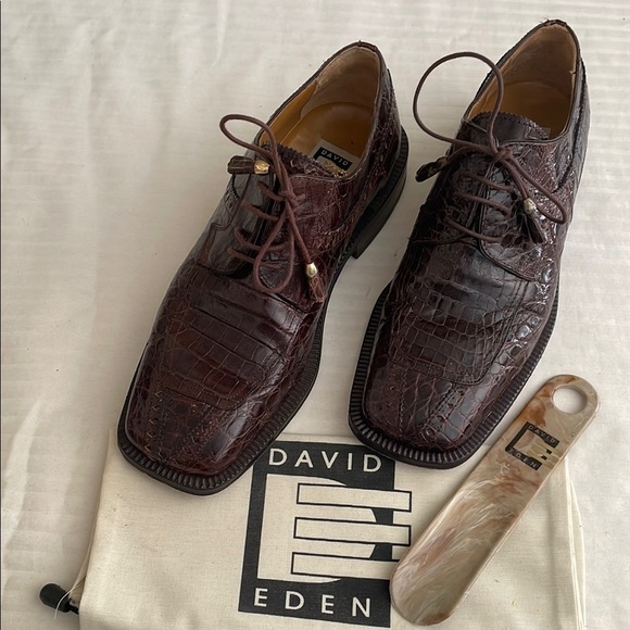 David Eden Glasgow Crocodile Head Brown Dress Shoes Men’s size 8 Exotic Leather - Picture 1 of 13